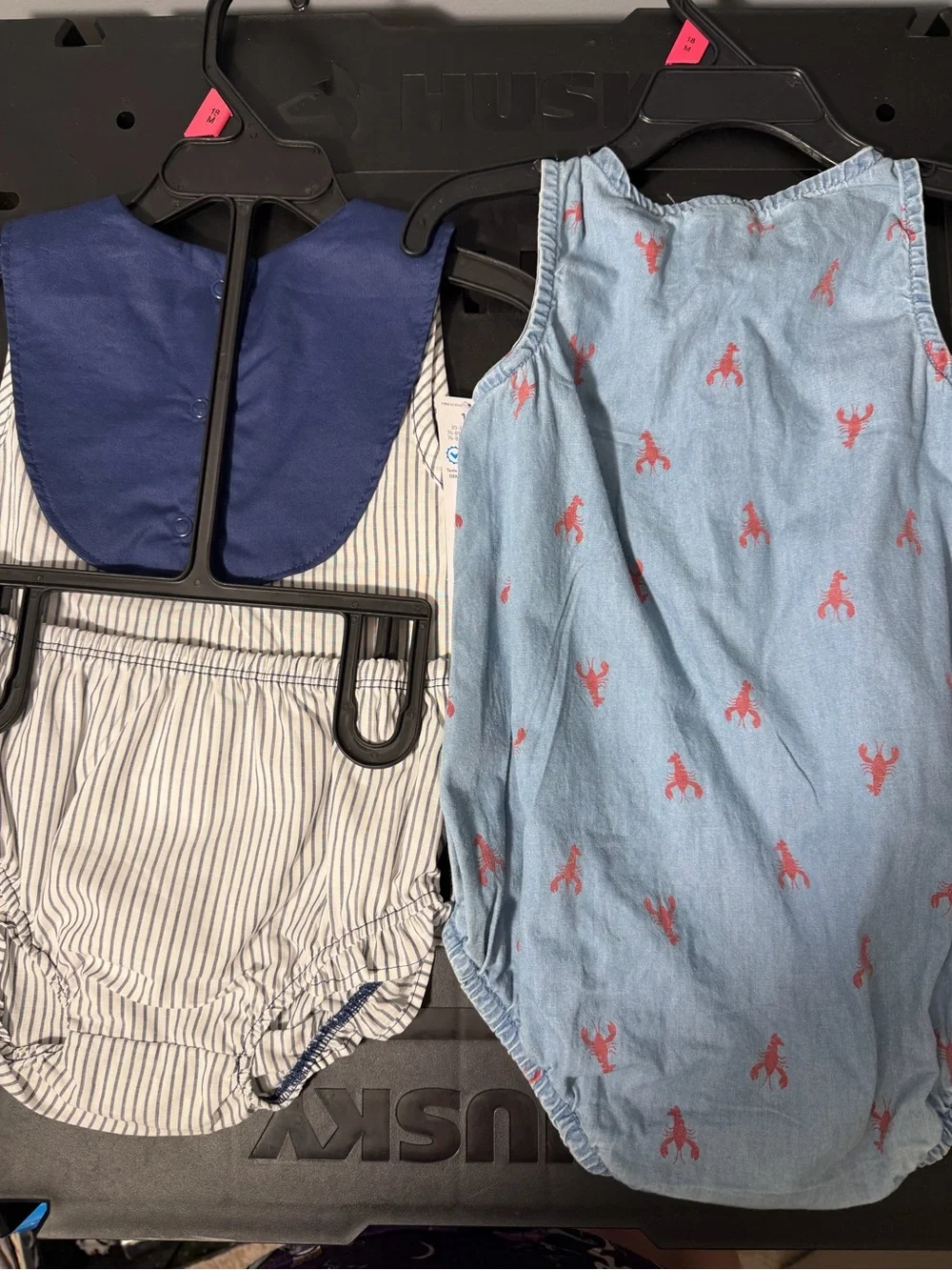 Carter's Blue Striped and Light Denim Lobster Romper Set